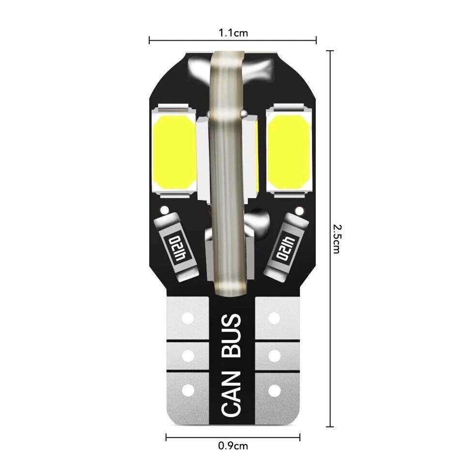 20 Pack Bright LED Bulb Size T10, 194, 168, W5W
