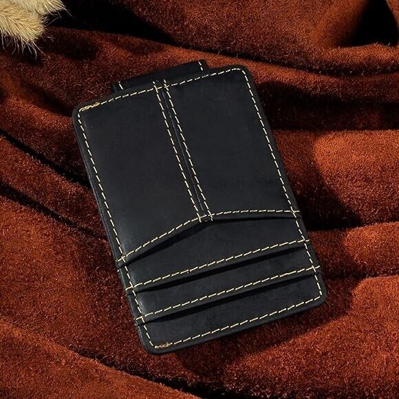 Mens RFID Money Clip Slim Wallet Genuine Leather Cowhide