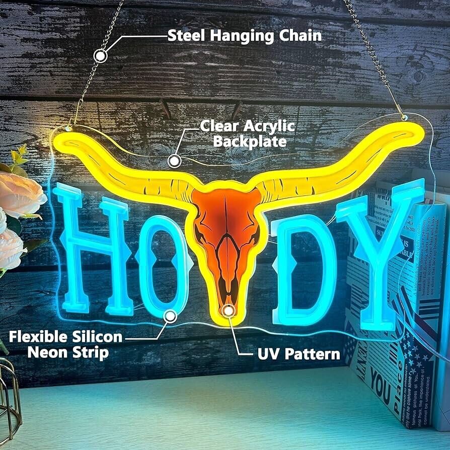 Howdy Neon Sign LED For Bar, Garage , Man-cave 9” x 16.5” inch