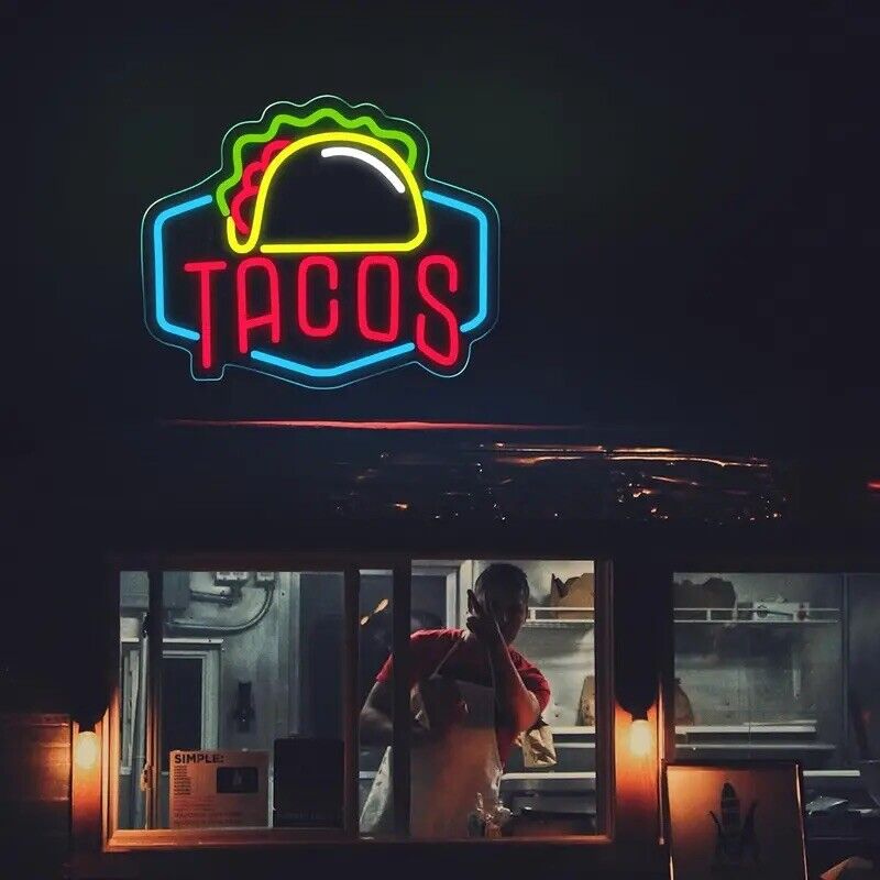 TACOS LED Neon Sign For Taco Shop, Kitchen, Restaurants, 12.2"x 12.6" Inches