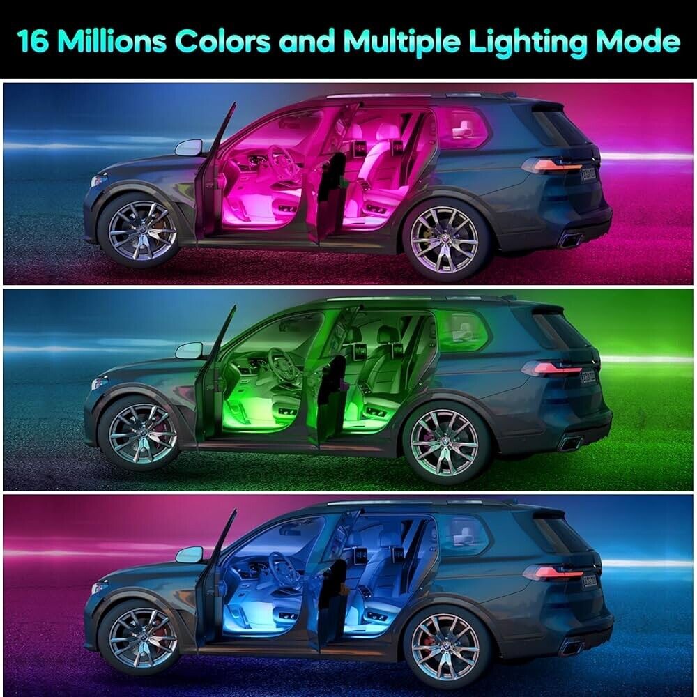 Interior LED Vehicle Lights, USB Powered, APP Controlled, Music Sync, 4 Strips