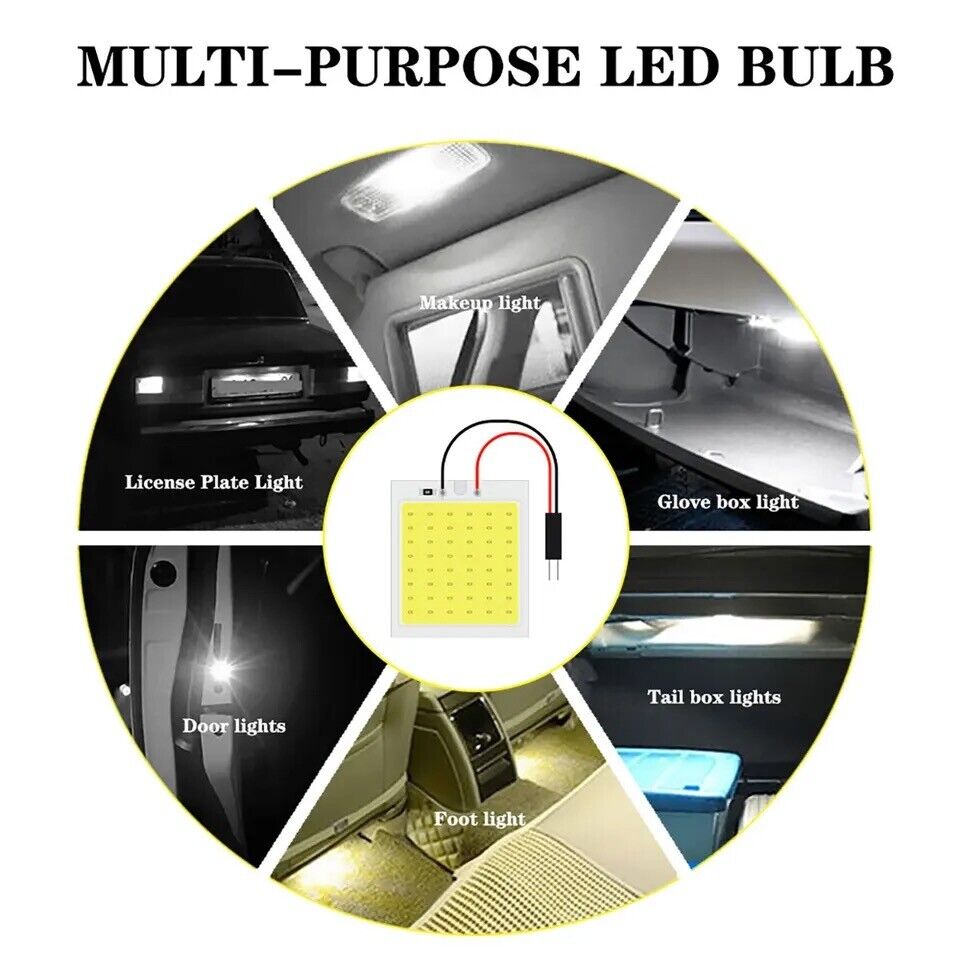 Vehicle LED White Panel Dome/Map/Door Light 24/48SMD Festoon Adaptor/BA9S/T10/