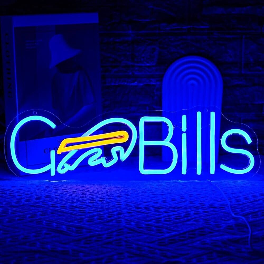 Go Bills Football  LED Neon Sign For Bar, Garage , Mancave 16.9” x 5.1” Inches
