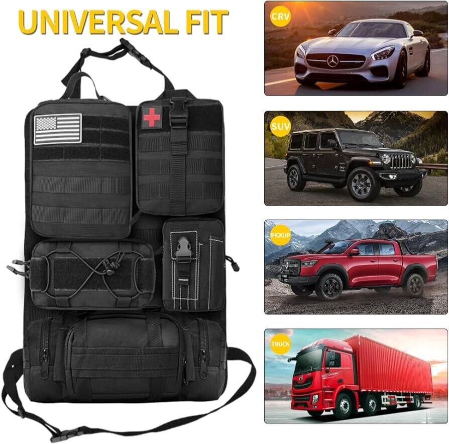 Tactical Vehicle Seat Back Organizer Panel with 5 Detachable MOLLE, Universal