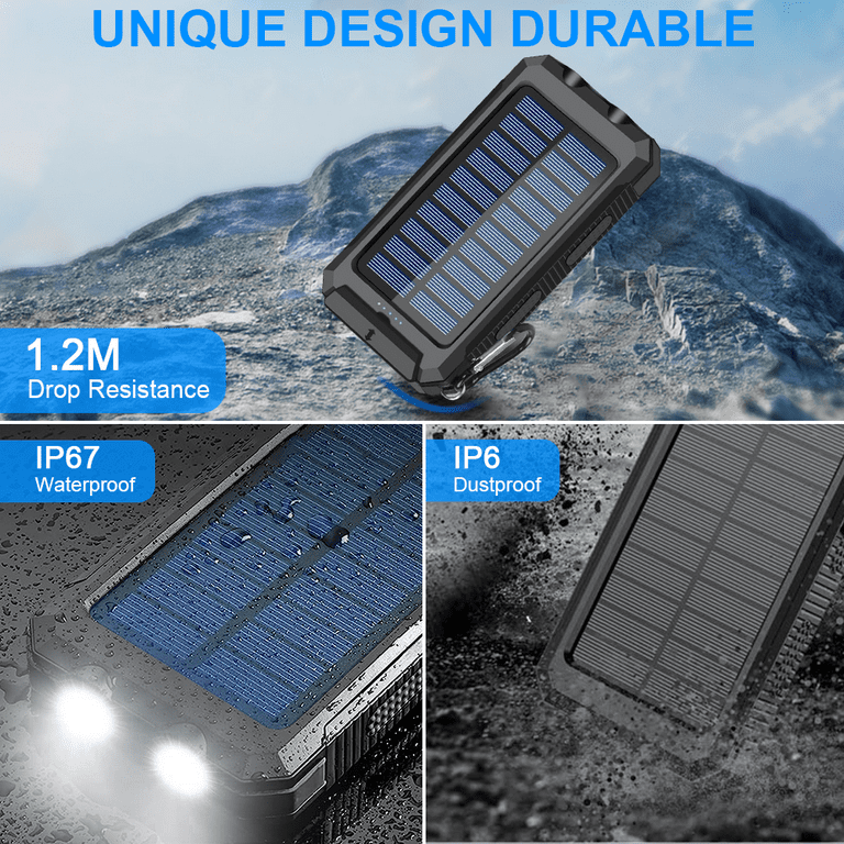 Solar Charging Power Bank 36800mAh Portable,QC3.0 Fast Charger Dual USB