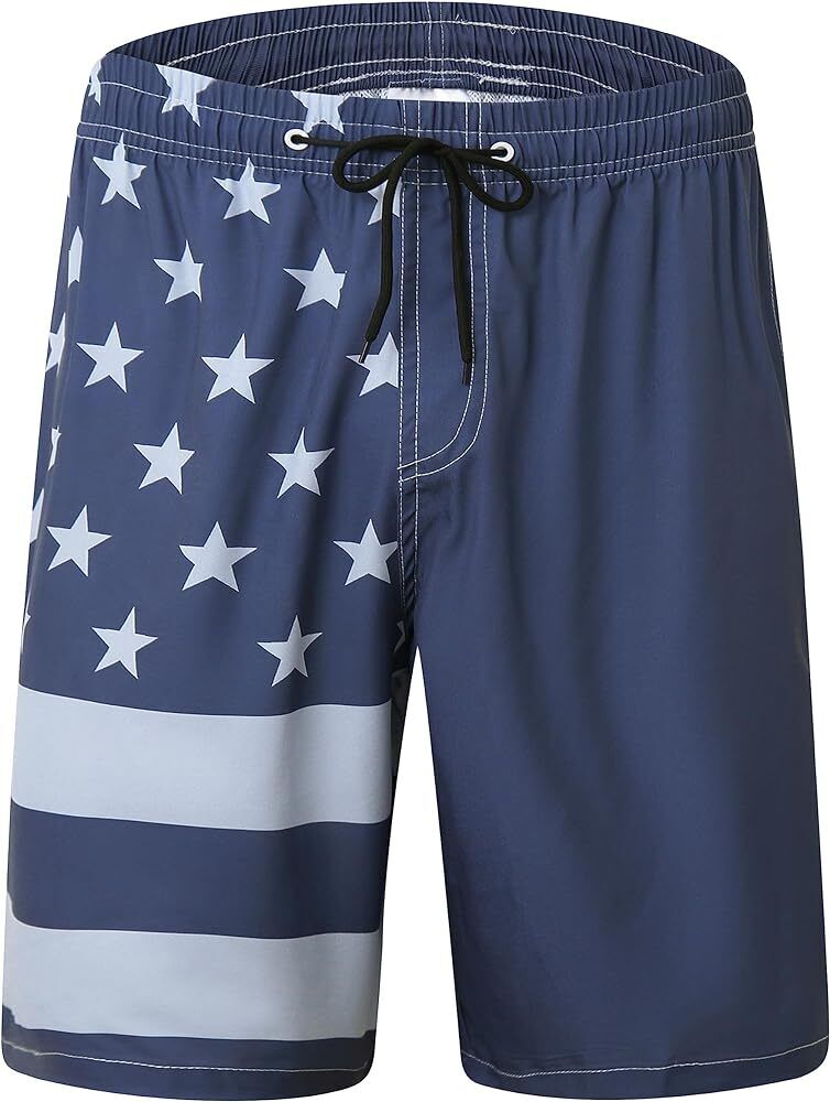 Men's Quick Dry Swim Trunks Navy Blue American Flag