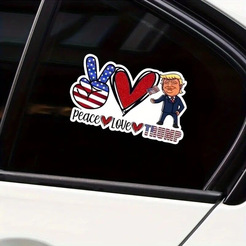 Peace Love and Trump Sticker for Vehicle, Helmets, 7.08” x  4.21” inch