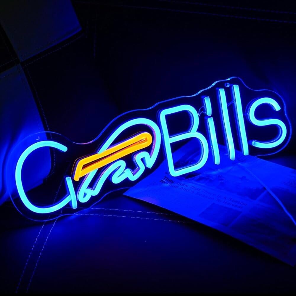 Go Bills Football  LED Neon Sign For Bar, Garage , Mancave 16.9” x 5.1” Inches
