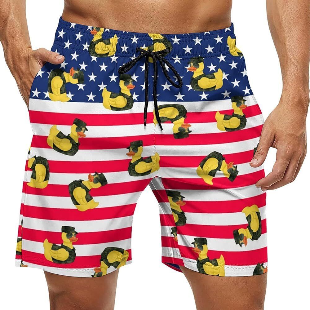 Men’s US Flag Battle Duck Swim Trunks with Compression Liner 7" Quick Dry