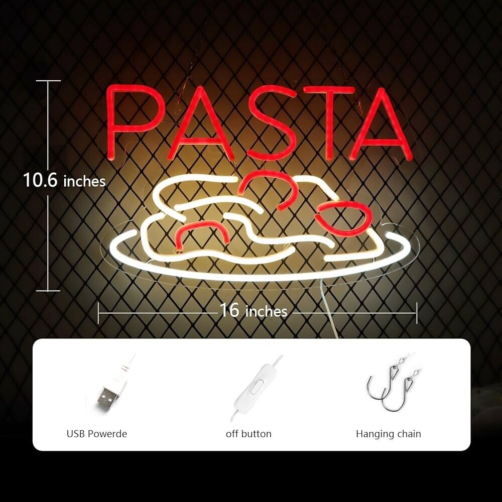 Pasta Restaurant LED Neon Sign for Restaurants, 10.6”X 16” Inch
