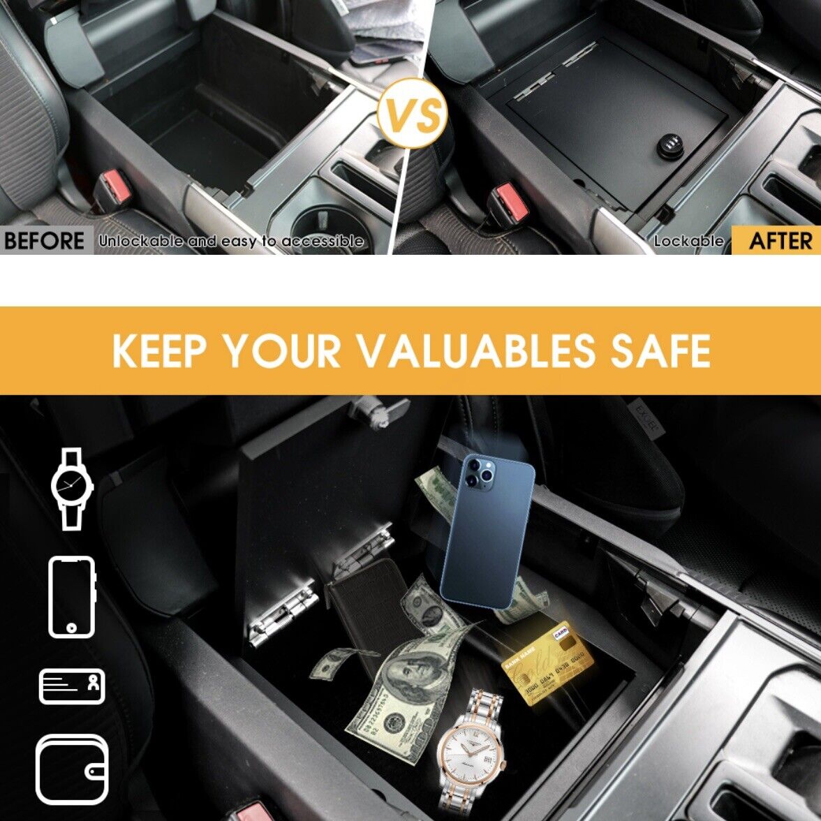 CENTER CONSOLE SAFE | 3 DIGIT COMBO | FORD F150 | 2021-2024