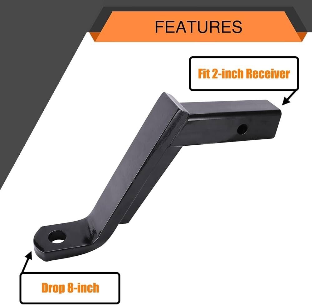 8" Drop Hitch Receiver Trailer Tow Ball Mount for 2" Receiver 5000lb