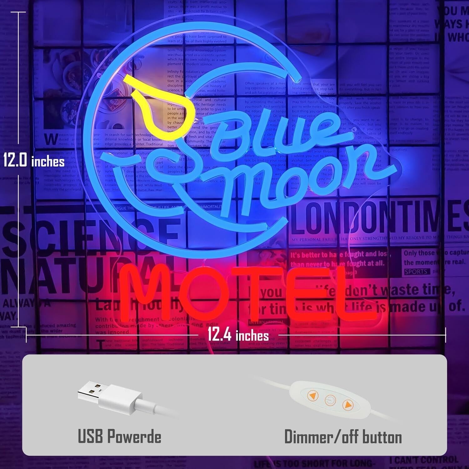 Blue Moon Hotel LED Neon Sign For Bar, Man cave, And More 12"x 12.4" Inches