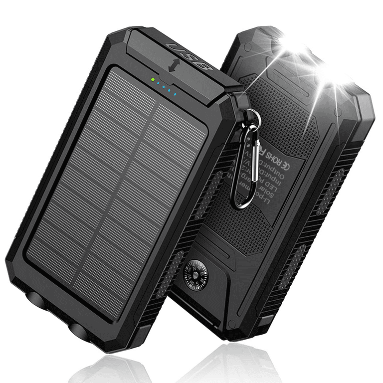 Solar Charging Power Bank 36800mAh Portable,QC3.0 Fast Charger Dual USB