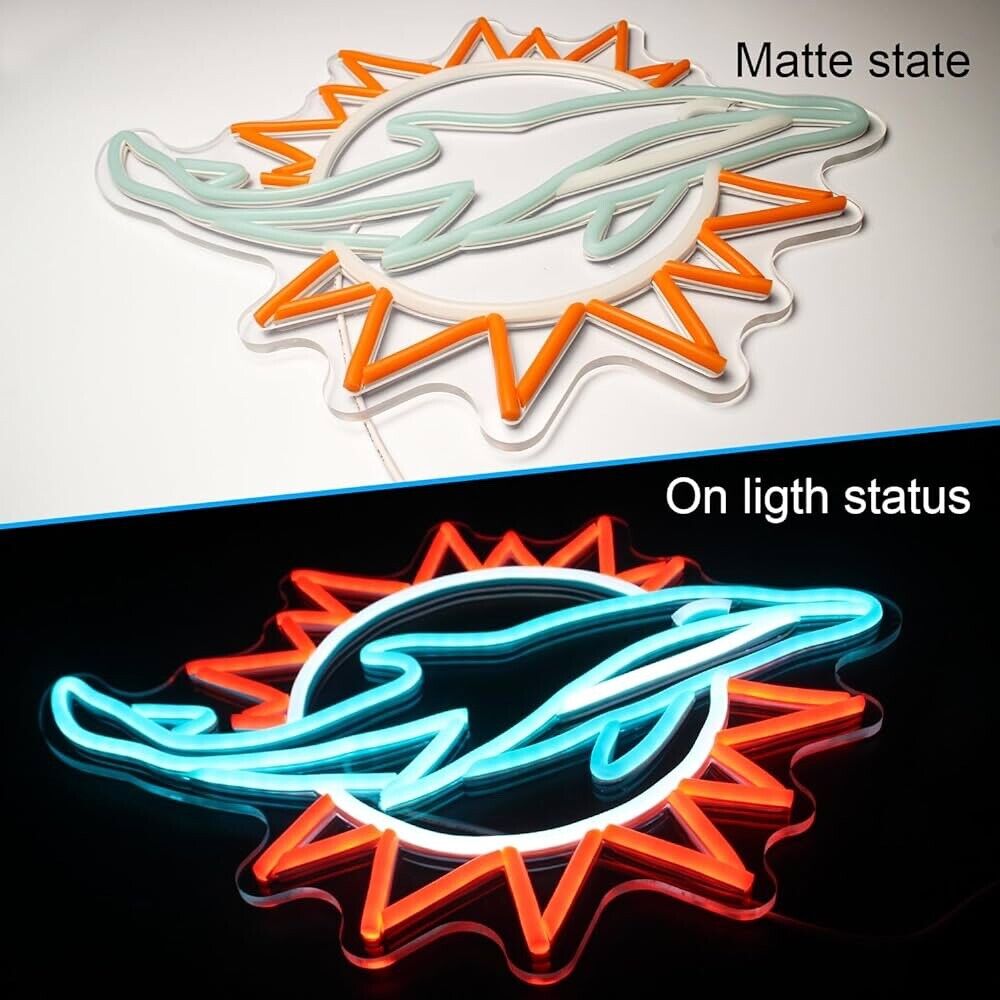 Miami Dolphins LED Neon Sign For Bar, Garage , Mancave 12.8” x 16.5” Inch