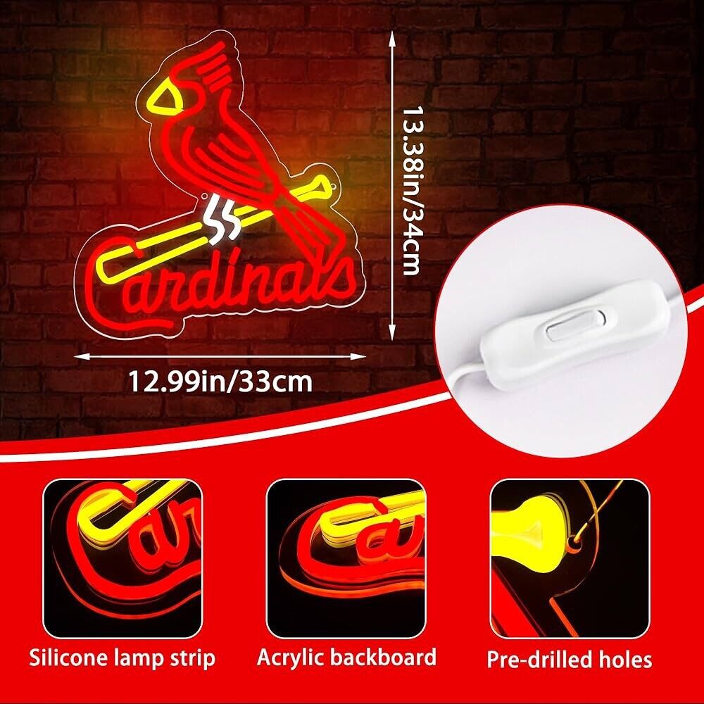Cardinal Baseball LED Neon Sign For Bar, Garage , Mancave 13.38” x 12.99” Inches