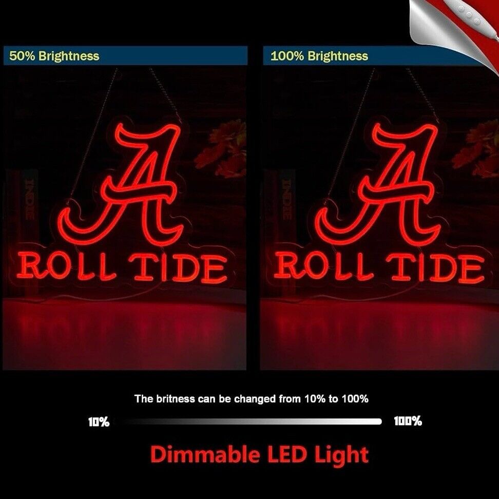 Roll Tide LED Neon Sign For Dorm, Mancave 16.5”" x 12.2” Inches