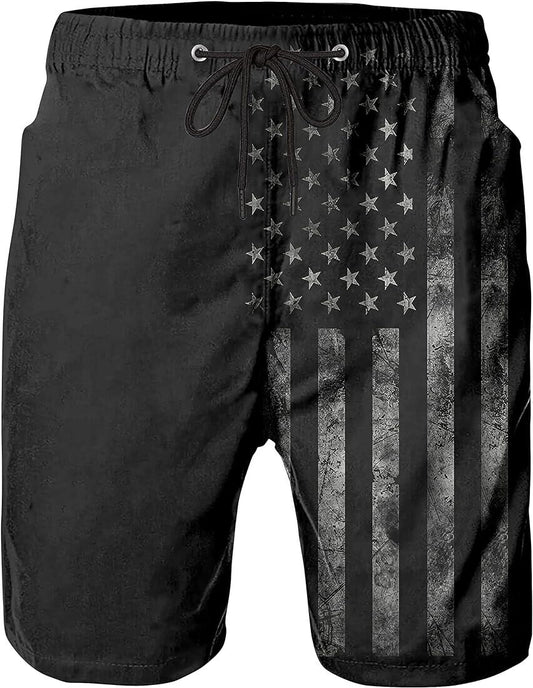 Men's US Flag, Patriotic Swim Trunks, Quick Dry, Board Shorts