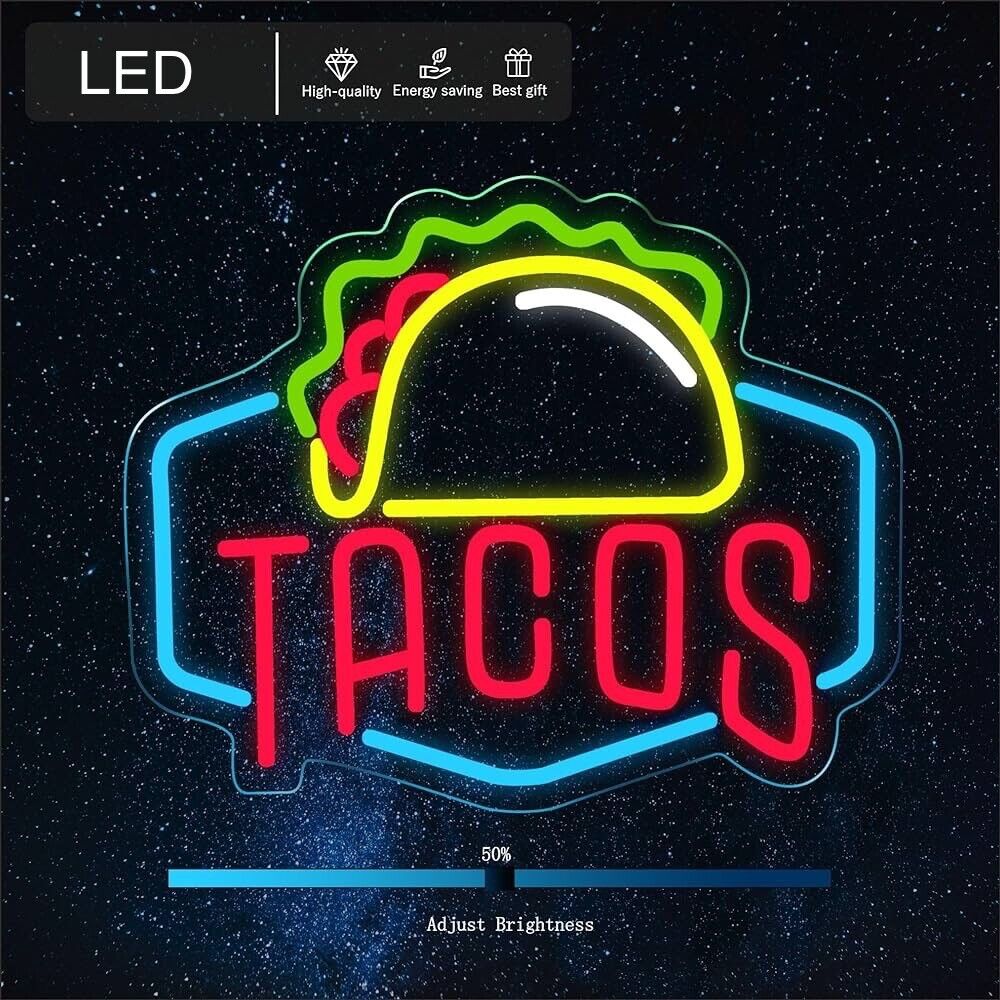 TACOS LED Neon Sign For Taco Shop, Kitchen, Restaurants, 12.2"x 12.6" Inches