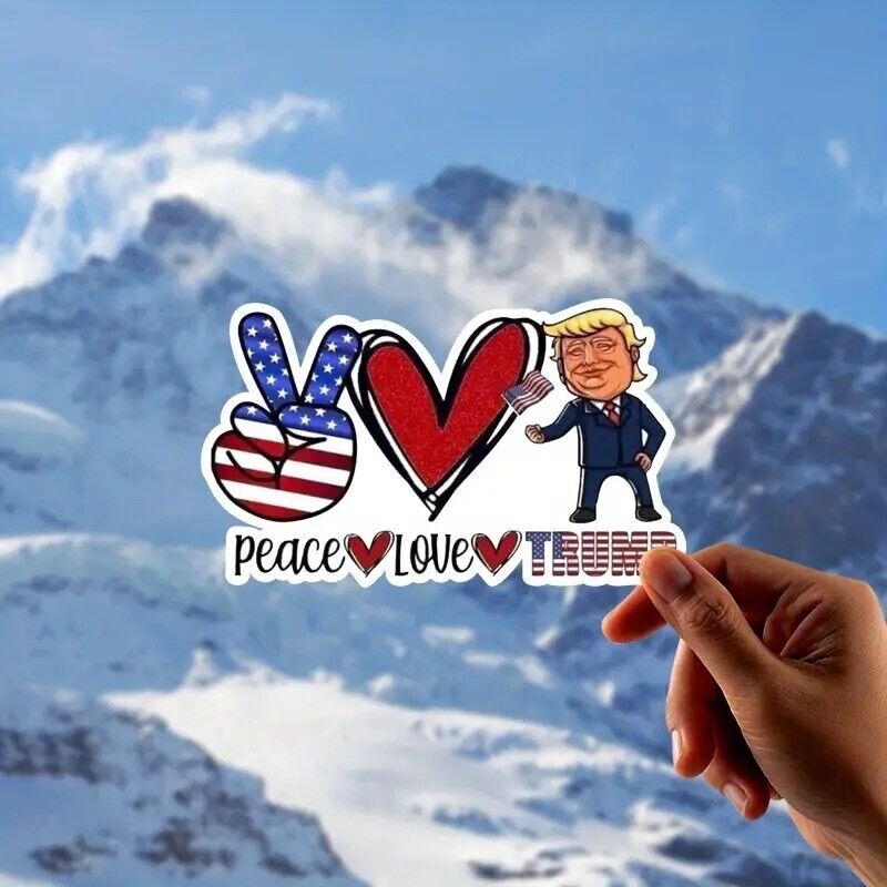 Peace Love and Trump Sticker for Vehicle, Helmets, 7.08” x  4.21” inch