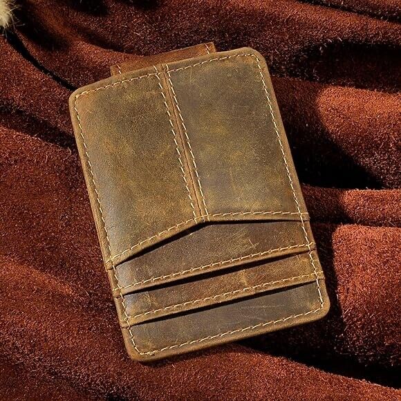 Mens RFID Money Clip Slim Wallet Genuine Leather Cowhide