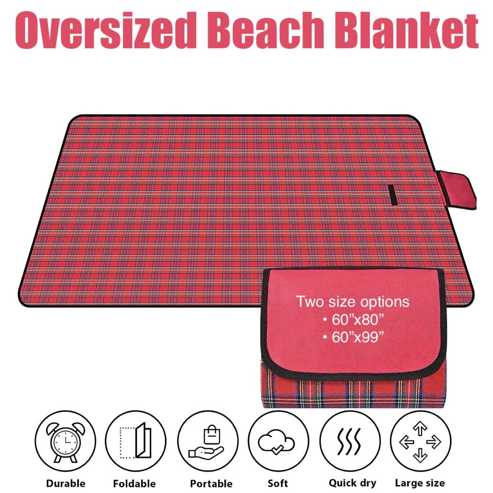 Oversize Beach Blanket, 5ft x 6.67ft / 5ft x 8.25ft