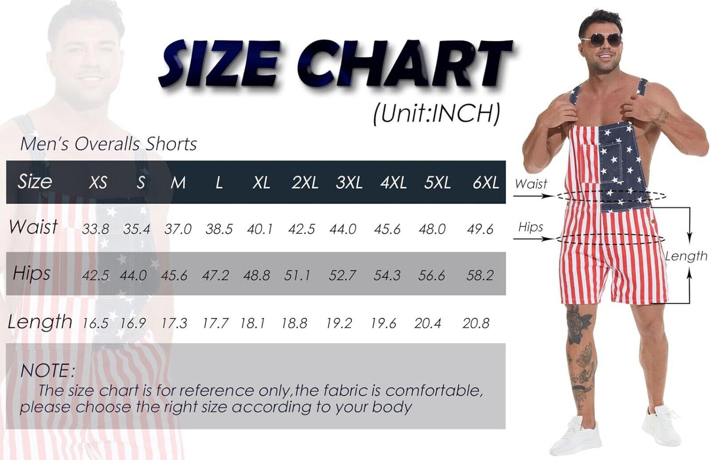 Mens American Flag Denim Overall Stretch Shorts