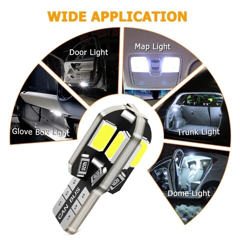 20 Pack Bright LED Bulb Size T10, 194, 168, W5W