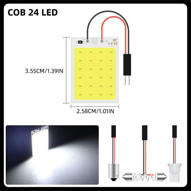 Vehicle LED White Panel Dome/Map/Door Light 24/48SMD Festoon Adaptor/BA9S/T10/