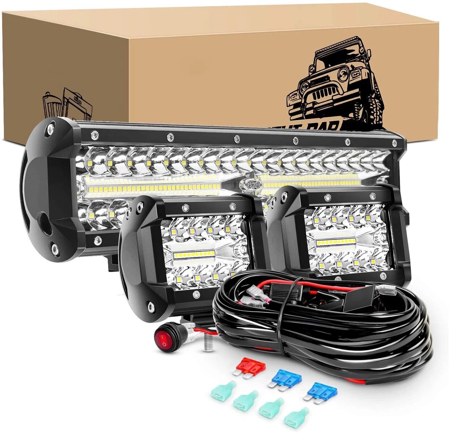 20inch Off Road LED Light Bar Combo with a pair of 4inch Spot LED Pods and a 16A