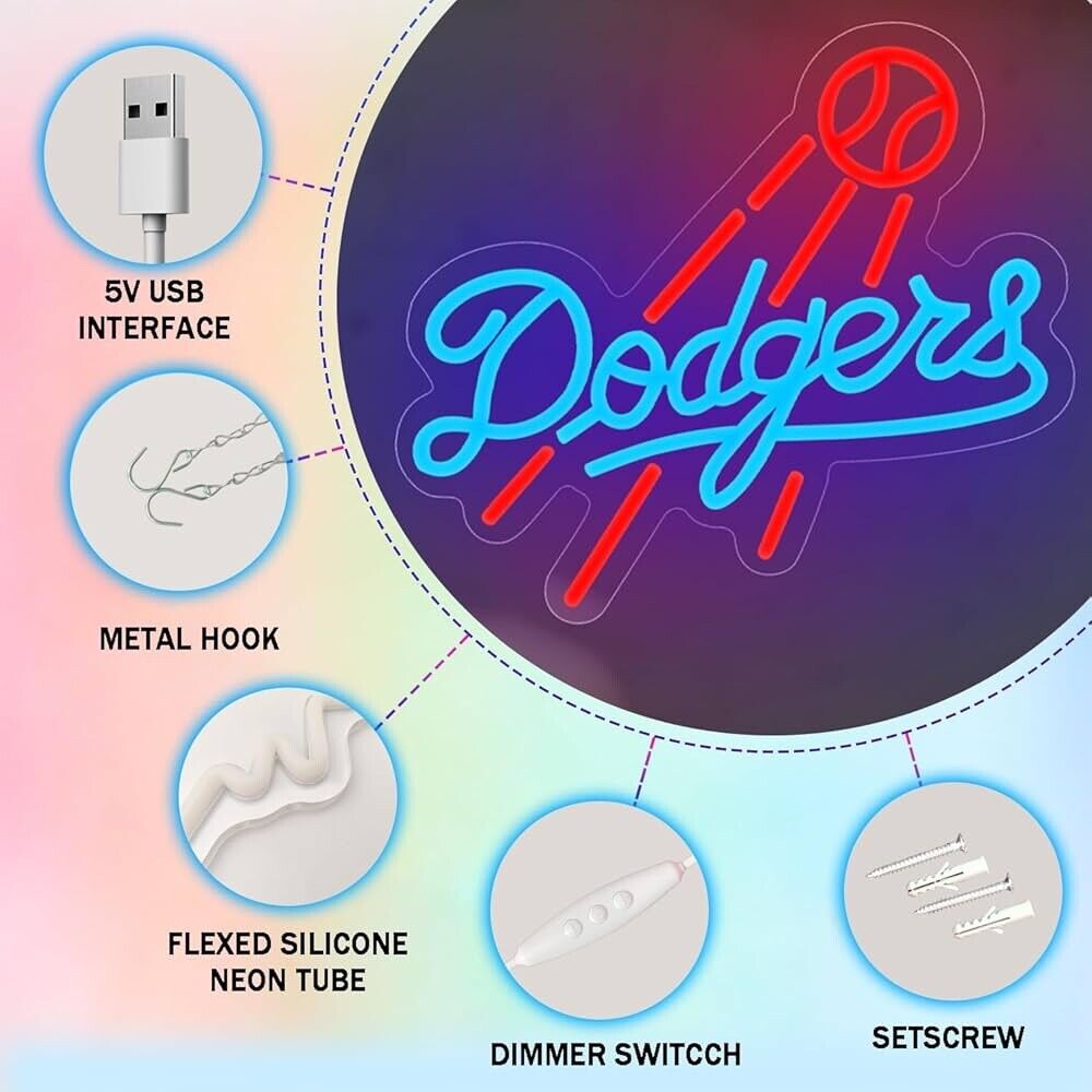 Dodgers Baseball Neon Sign LED For Bar, Garage , Man-cave 13.3” x 11.6” inch