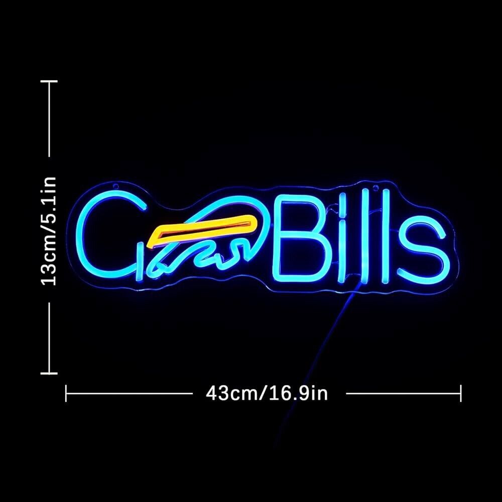 Go Bills Football  LED Neon Sign For Bar, Garage , Mancave 16.9” x 5.1” Inches