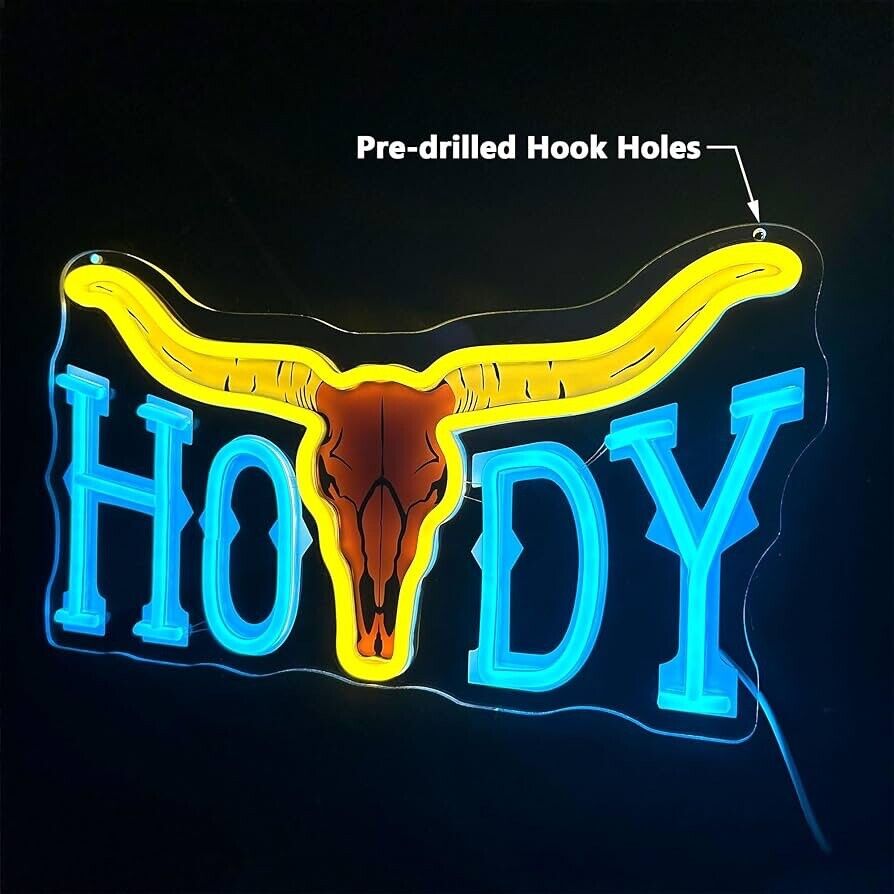 Howdy Neon Sign LED For Bar, Garage , Man-cave 9” x 16.5” inch