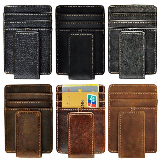 Men's RFID Blocking Money Clip Slim Wallet Genuine Leather Cowhide