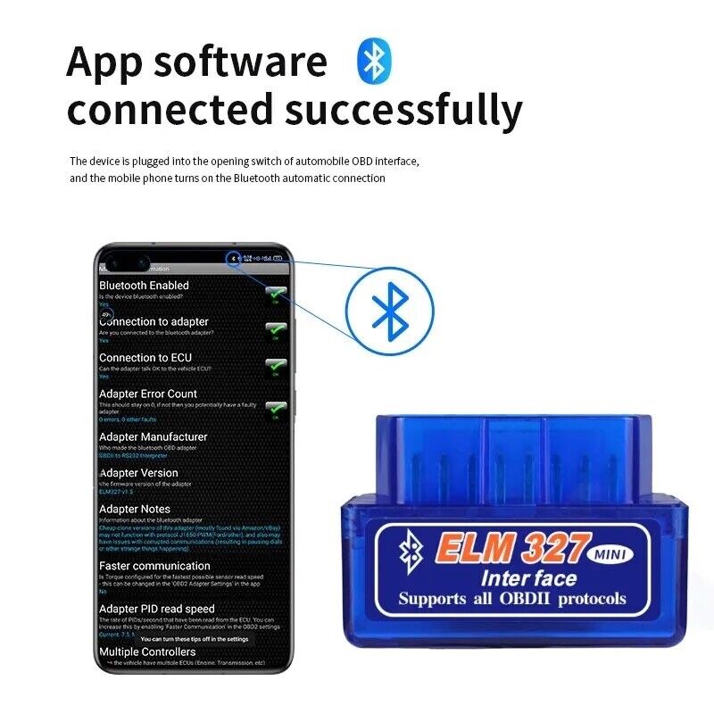 ELM327 OBD2 Code Reader BT Interface Adapter Diagnostic Scanner (For Android)