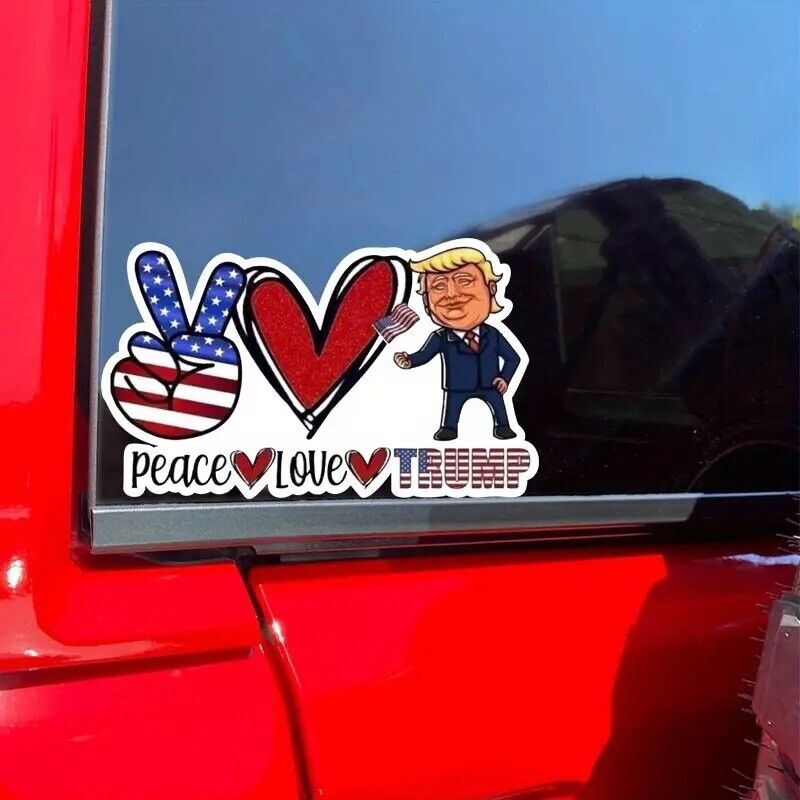 Peace Love and Trump Sticker for Vehicle, Helmets, 7.08” x  4.21” inch