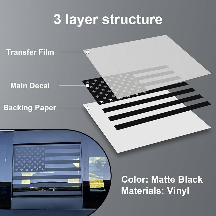 Rear Middle Window American Flag Vinyl Decal for Dodge RAM Truck 2009-2024 Black