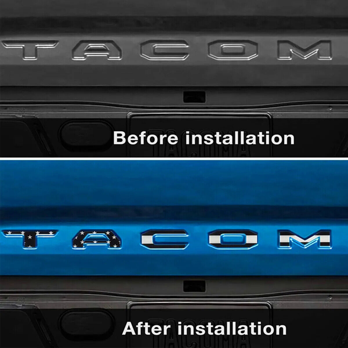 Toyota Tacoma 2016-2023 Tailgate Insert Letters, US Flag, Matte Black, Red