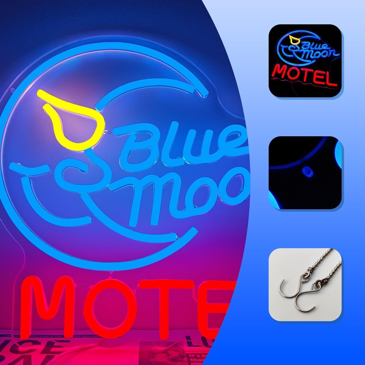 Blue Moon Hotel LED Neon Sign For Bar, Man cave, And More 12"x 12.4" Inches