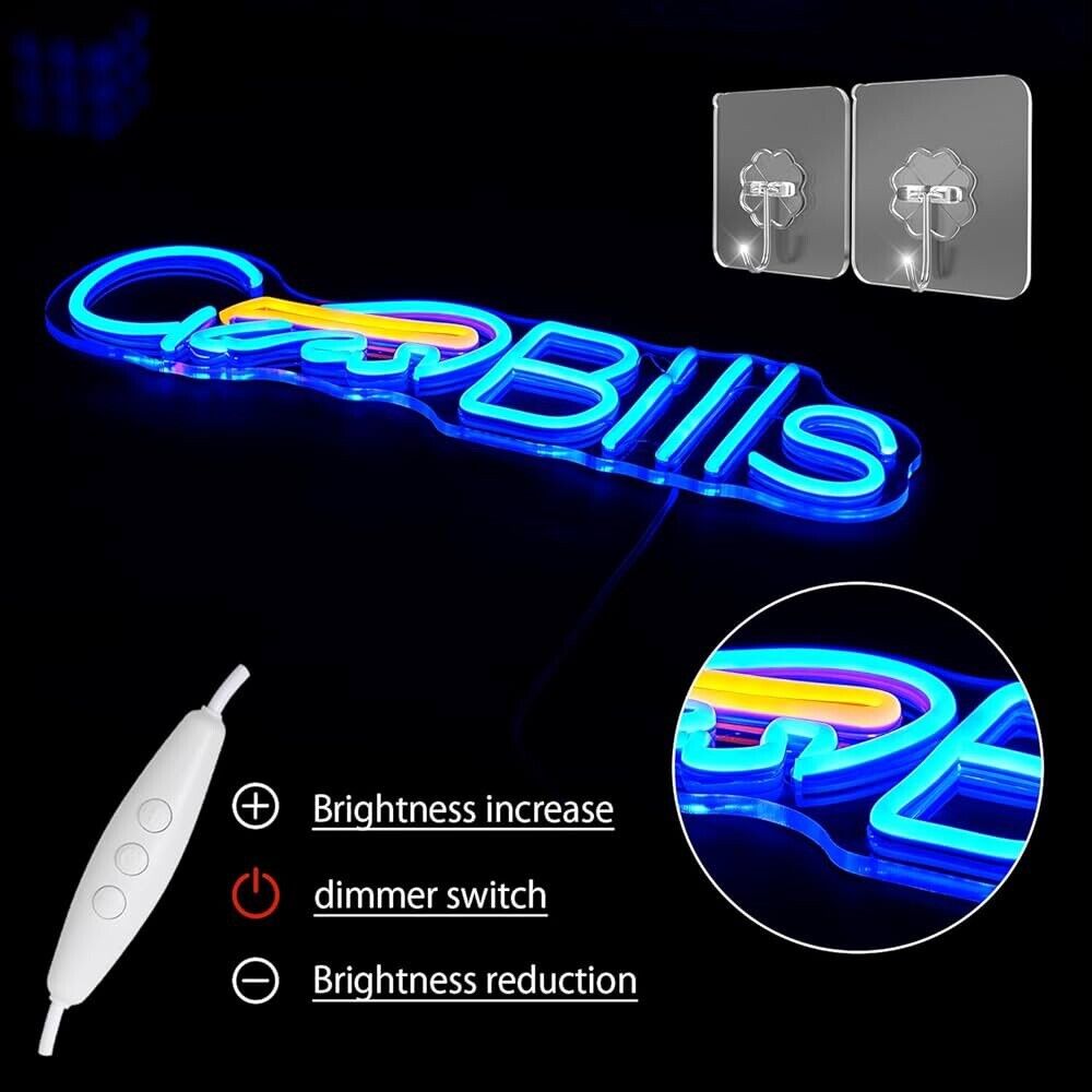 Go Bills Football  LED Neon Sign For Bar, Garage , Mancave 16.9” x 5.1” Inches