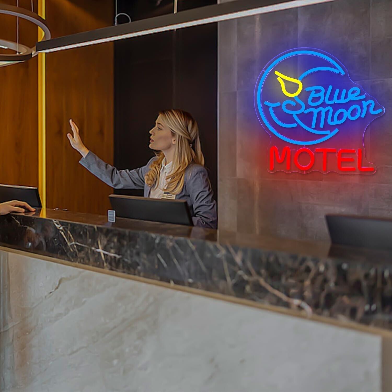 Blue Moon Hotel LED Neon Sign For Bar, Man cave, And More 12"x 12.4" Inches