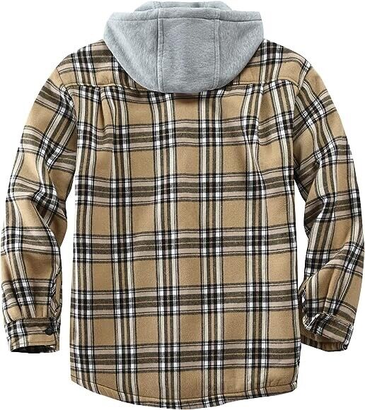 Men's Cotton Plaid Shirts Jacket Fleece Lined Flannel Shirts Sherpa Button Down
