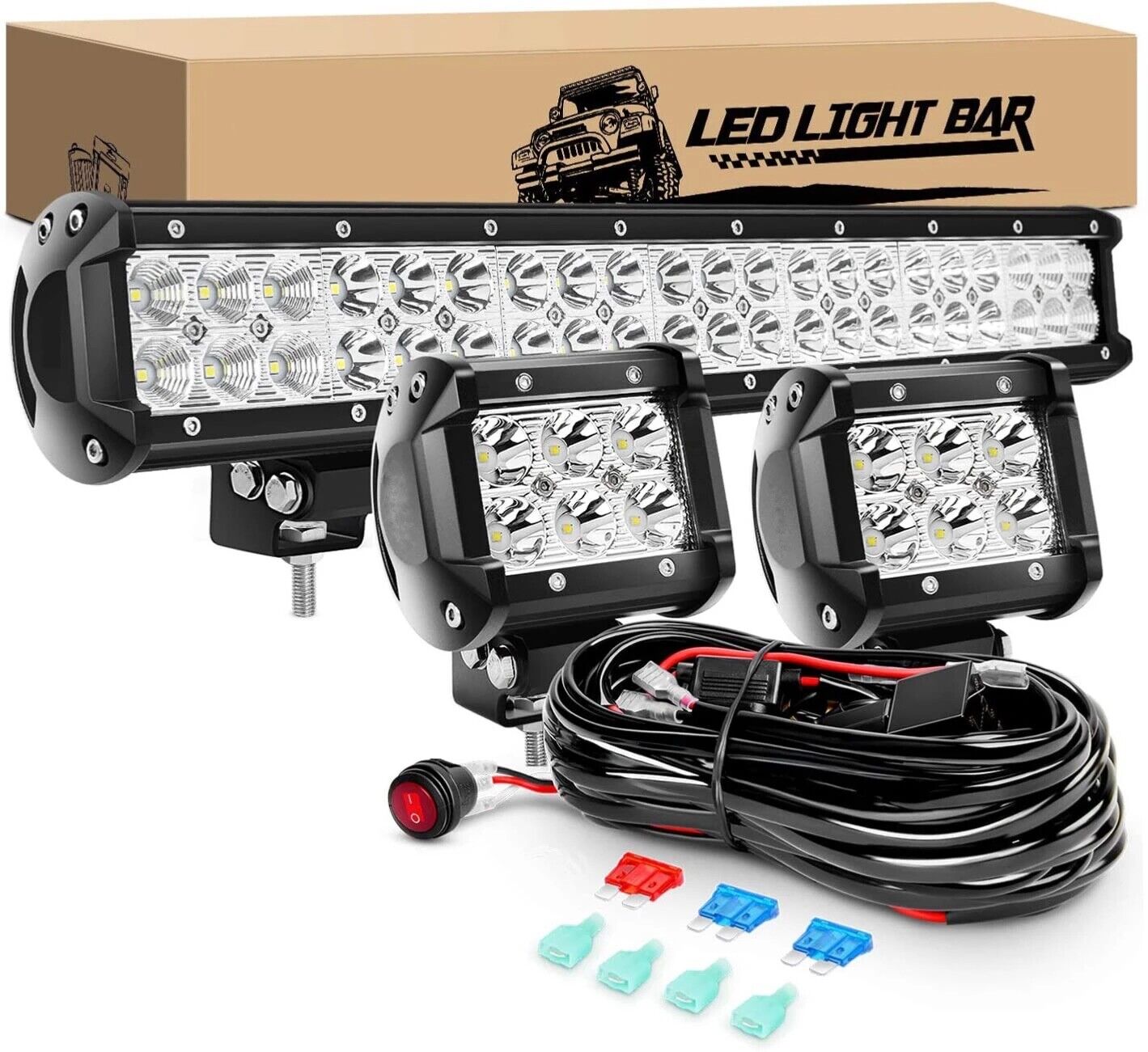 20inch Off Road LED Light Bar Combo with a pair of 4inch Spot LED Pods and a 16A