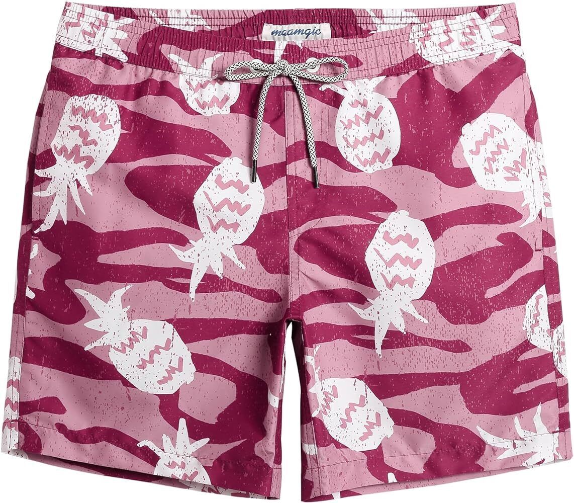 Men's 7 Inch Length Pineapple-pink Camo Quick Dry Swim Trunks Camo