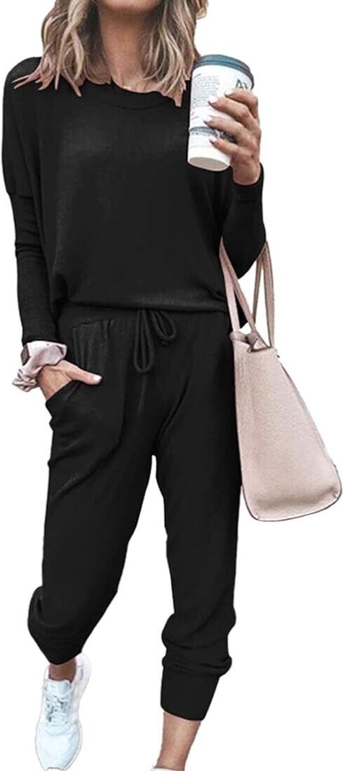 Women's Two Piece Long Sleeve Crewneck Pullover Top and Pants Tracksuit