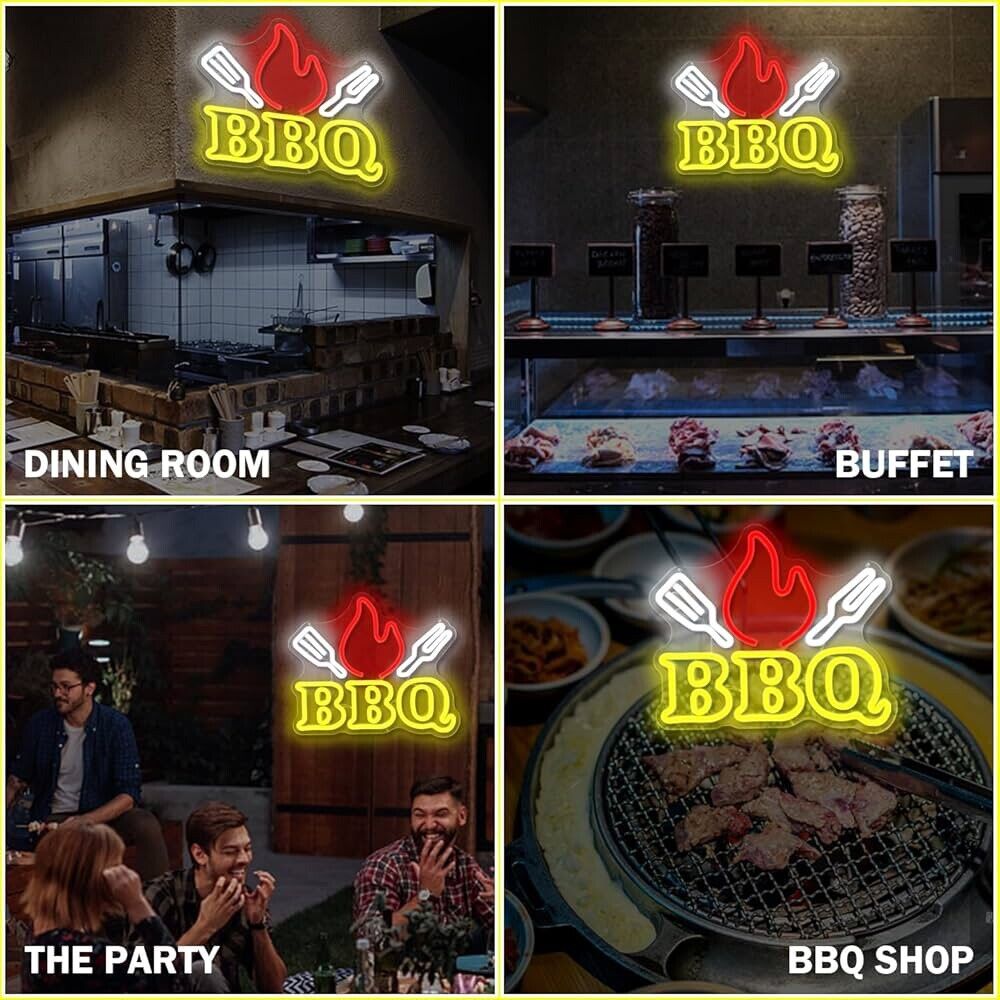 BBQ LED Neon Sign For BBQ, Restaurants, 10.2"x 11.8” Inches