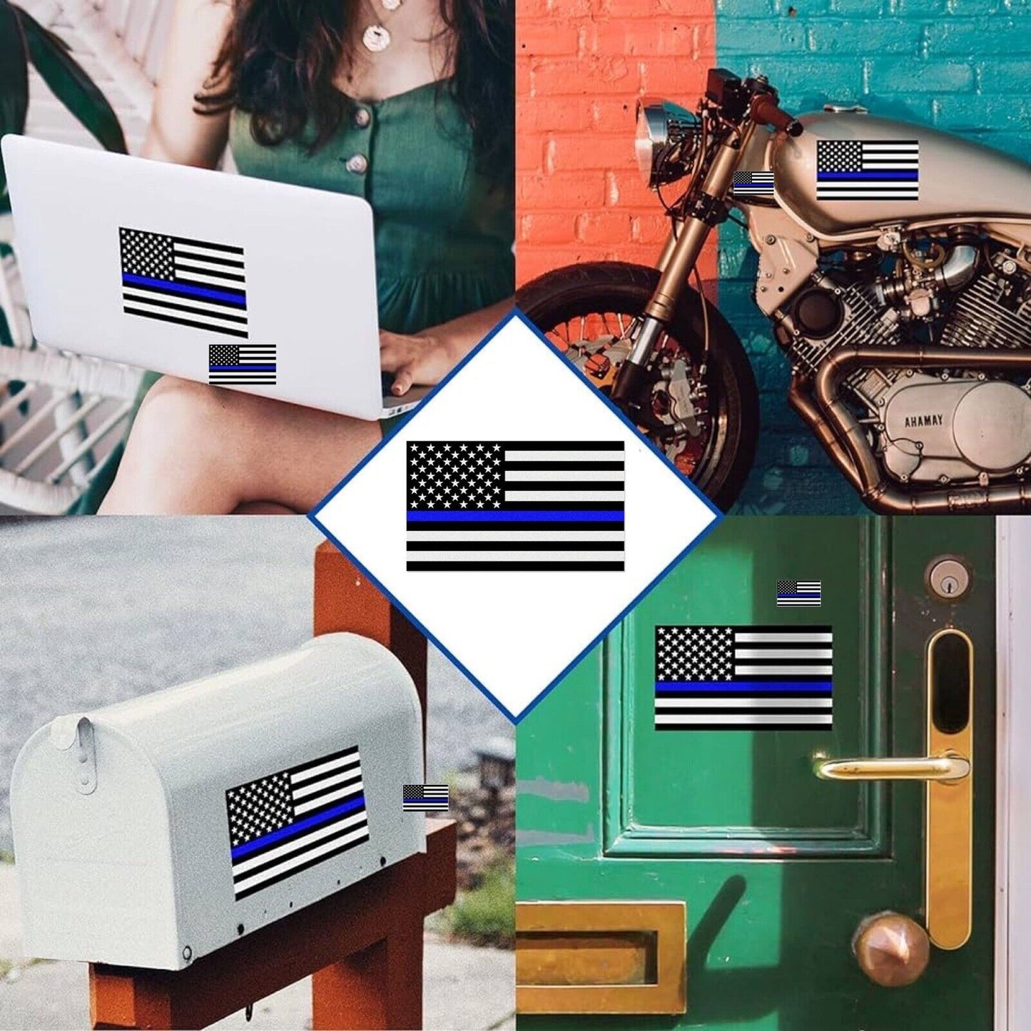 American Flag Thin Blue Line Police Support Reflective Vinyl Stickers 3X5