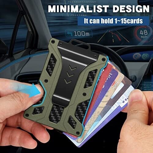 Men RFID Blocking Minimalist Slim Carbon Fiber Wallet Money Clip Card Holder