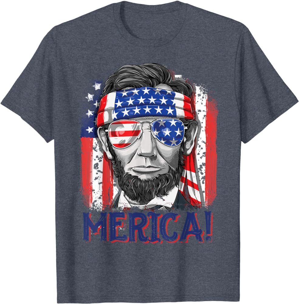 Abraham Lincoln 4th Of July, Merica, American Flag T-Shirt