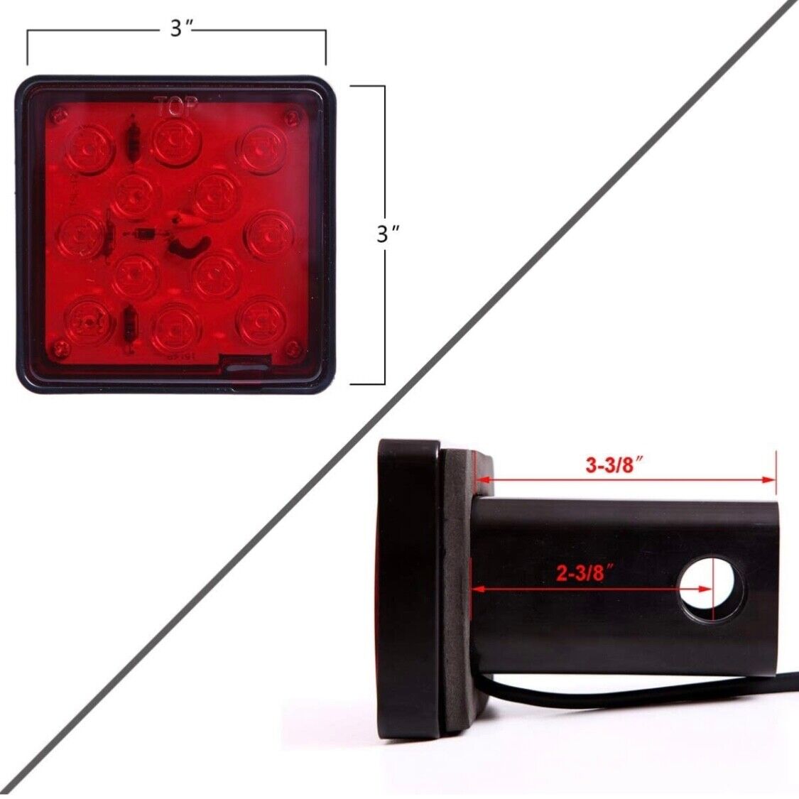 Red Lens Trailer Hitch Cover with 12 LED Brake Light Fit 2" Receiver